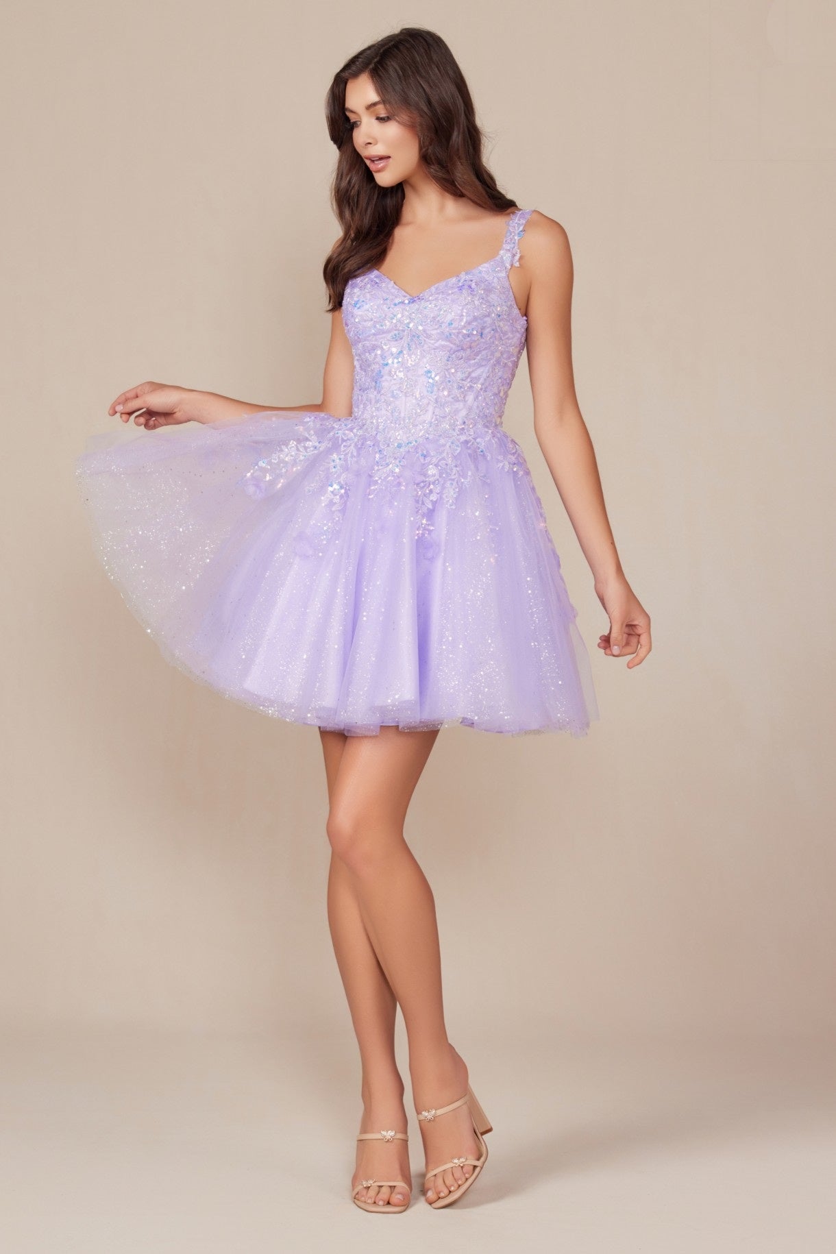 Embroidered Shimmer Tulle Short Corset Dress with Sequins
