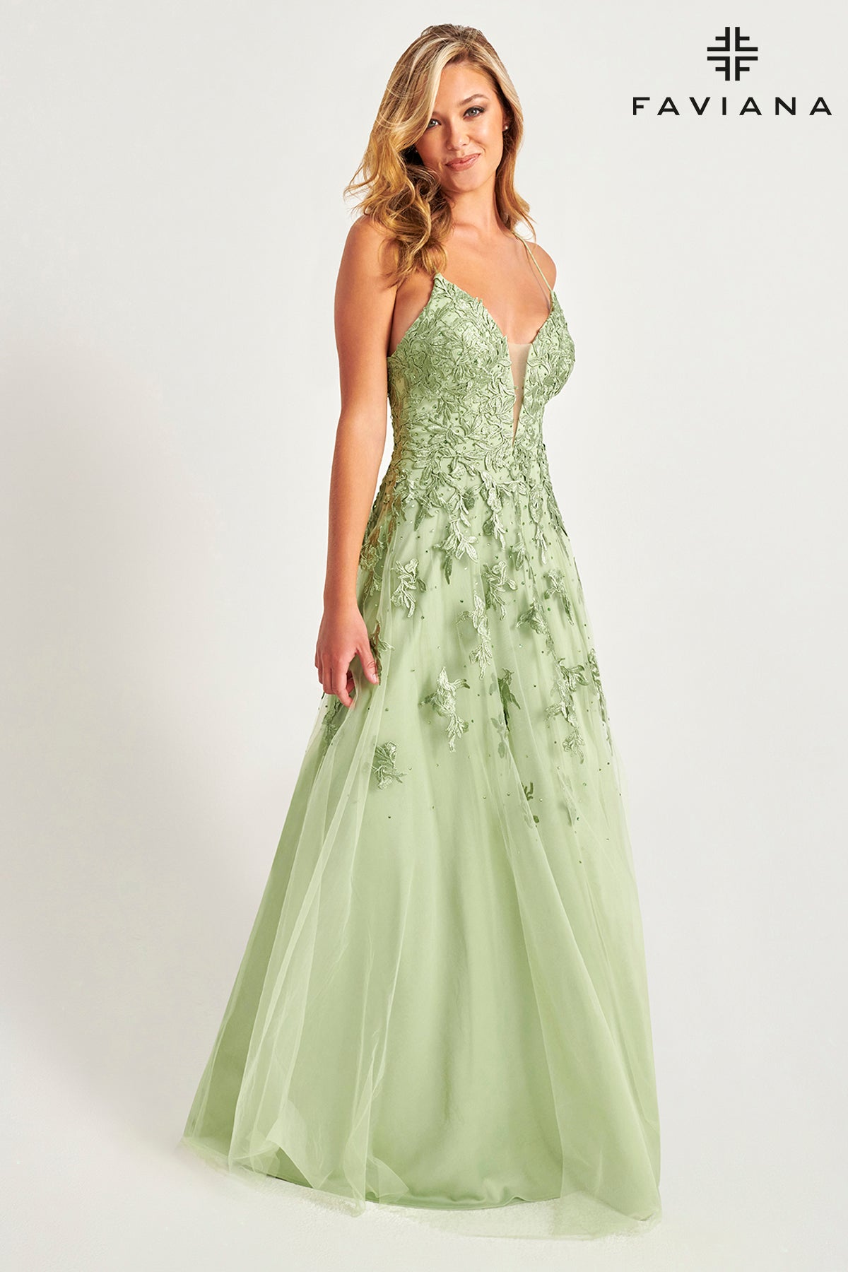 Embroidered & Sequin Tulle Lace-up Back Gown