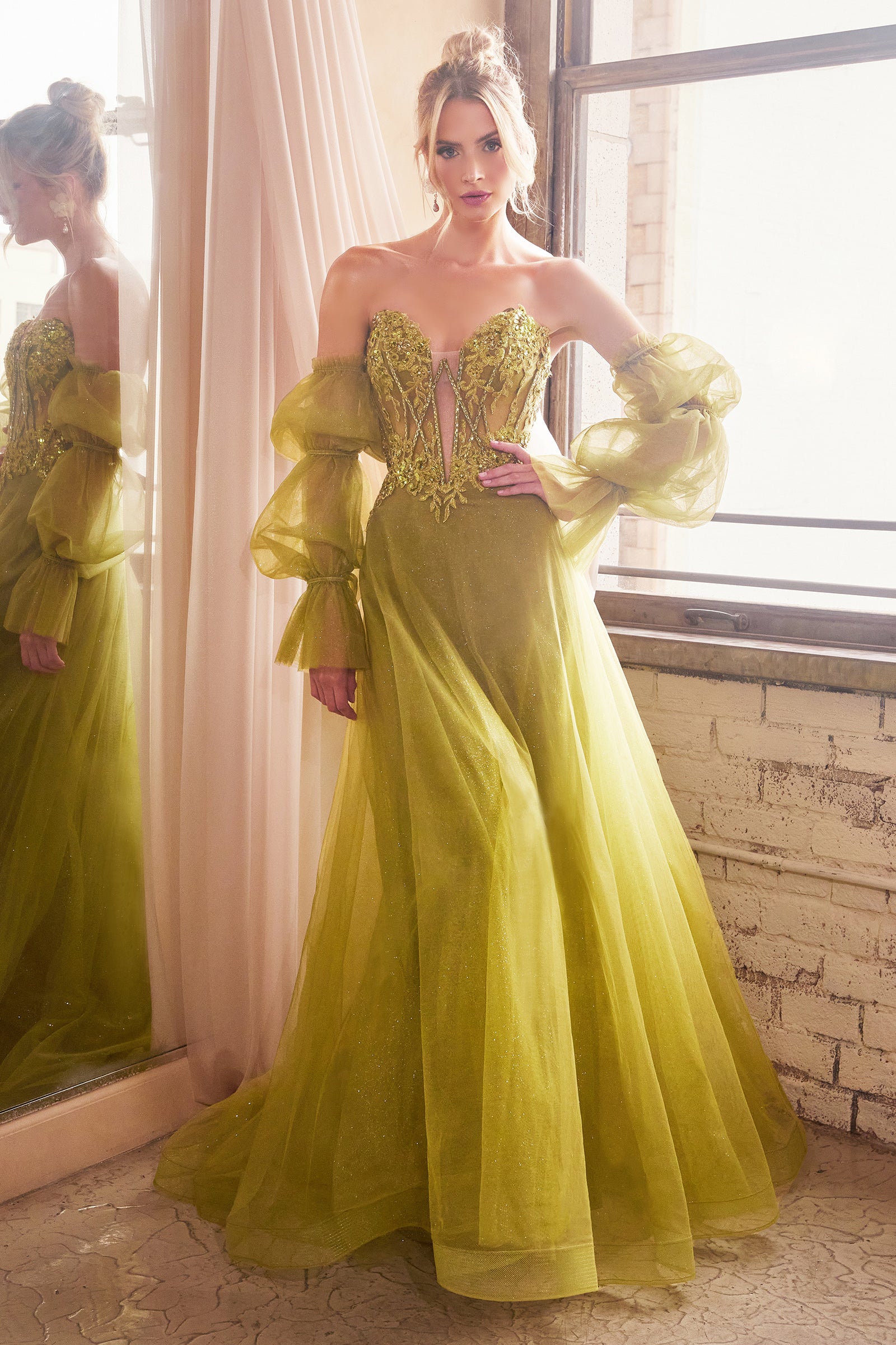 Embroidered tulle gown best sale