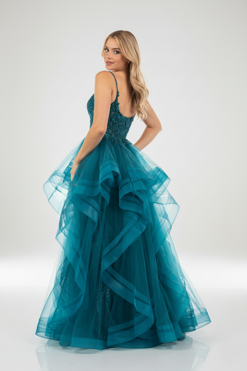 Exquisite Layered Tulle Shimmer Gown