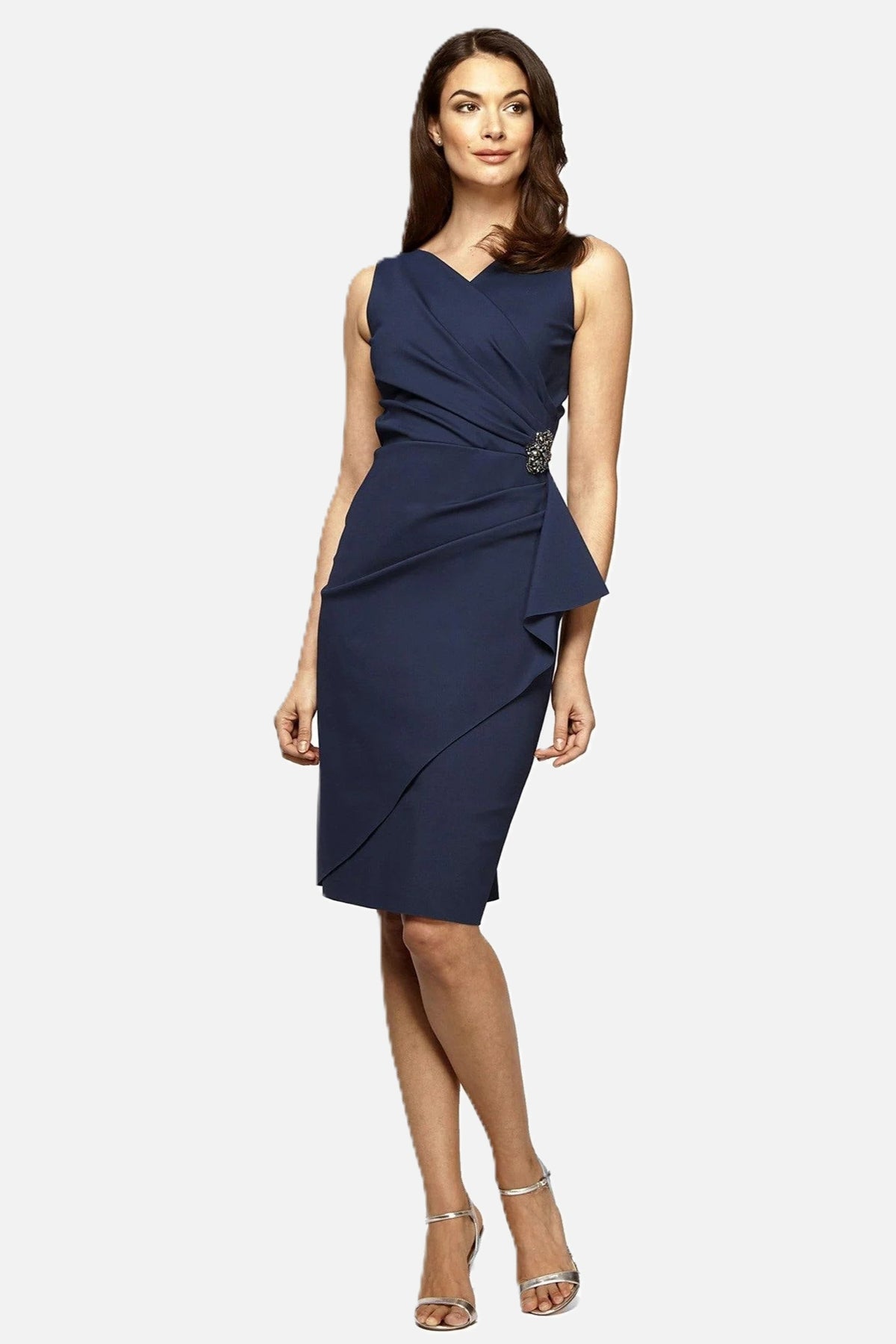 Faux Crossover Side Ruched Contour Dress