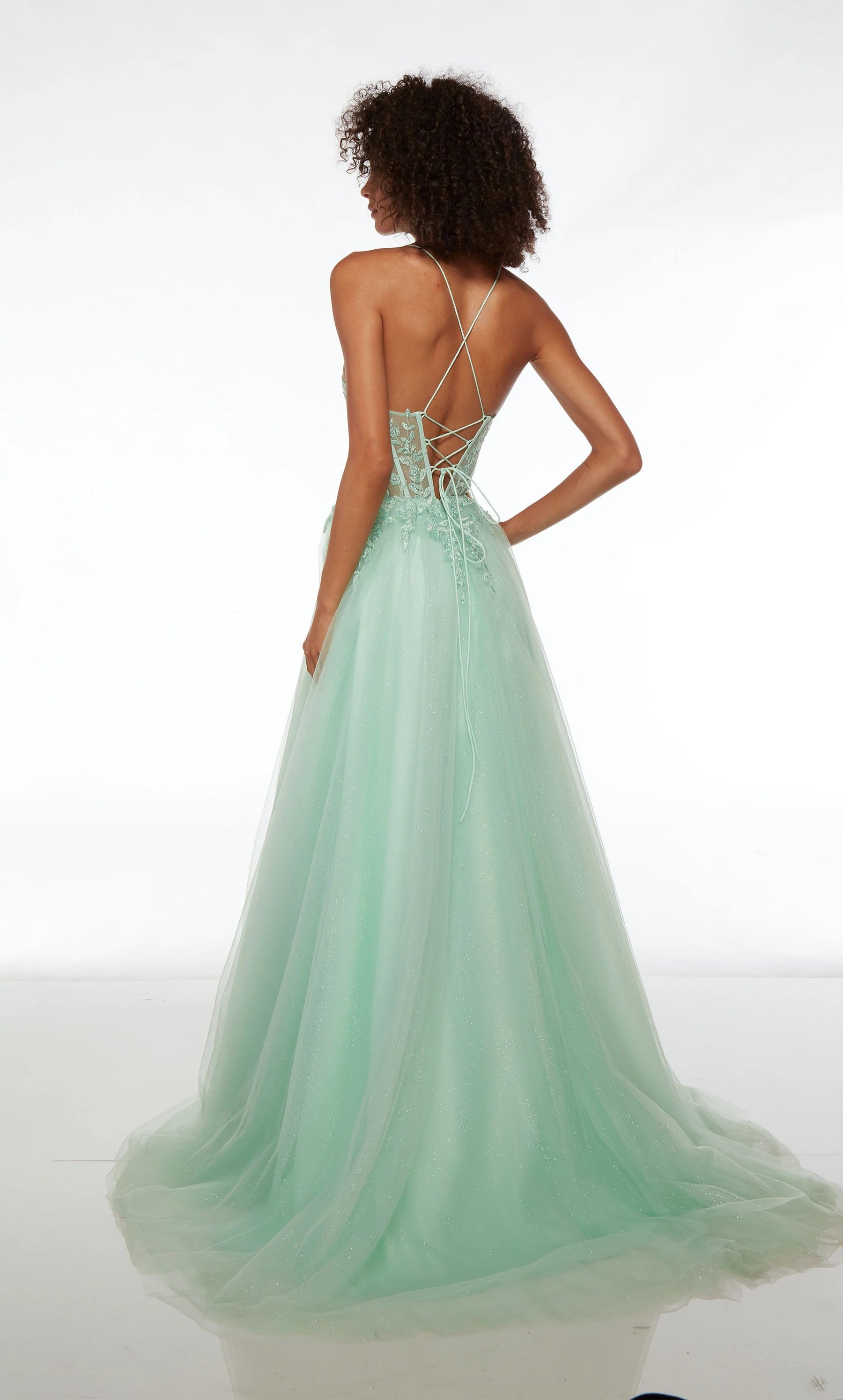 Feather Detail Corset High Slit Gown