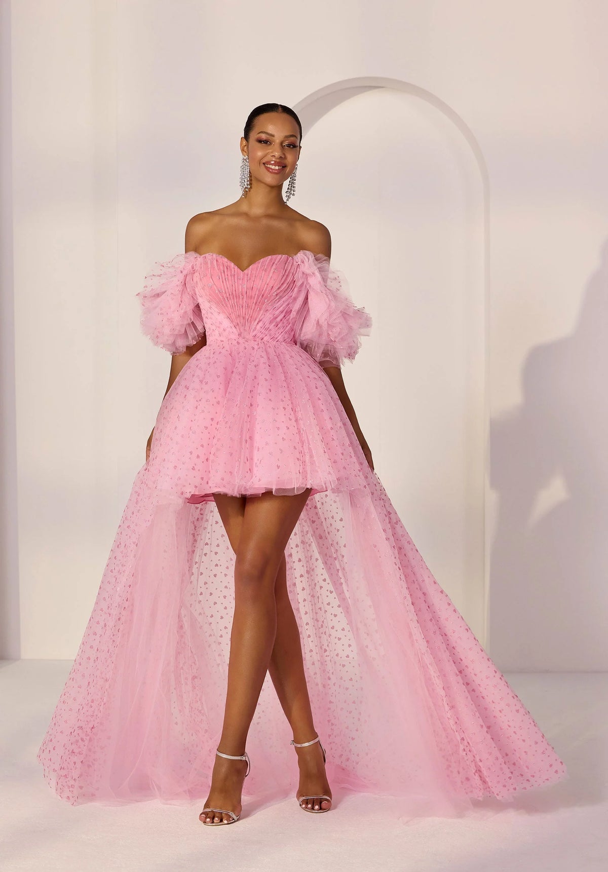 Flocked Hearts Glitter Hi-Low Dress