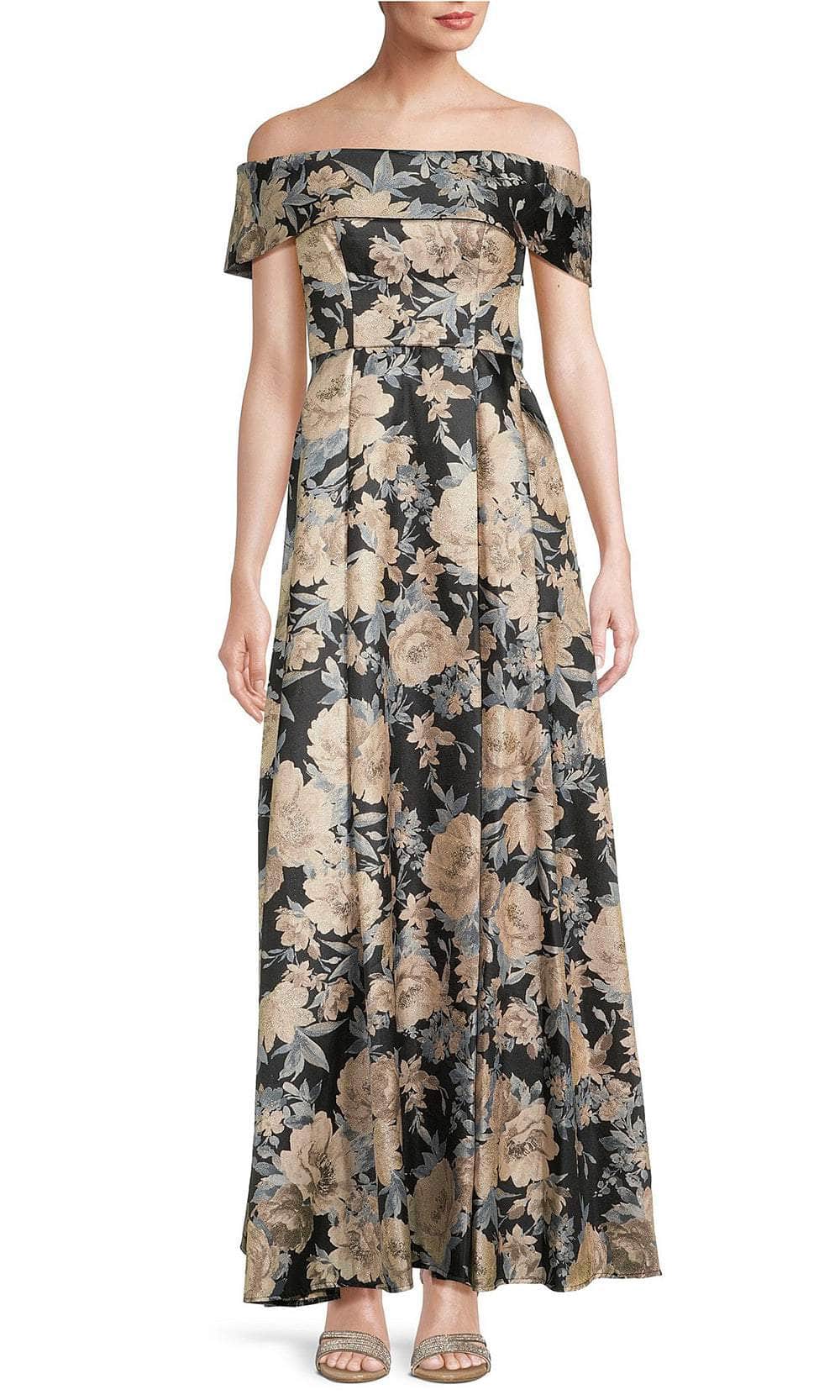 Floral Brocade Off Shoulder Gown