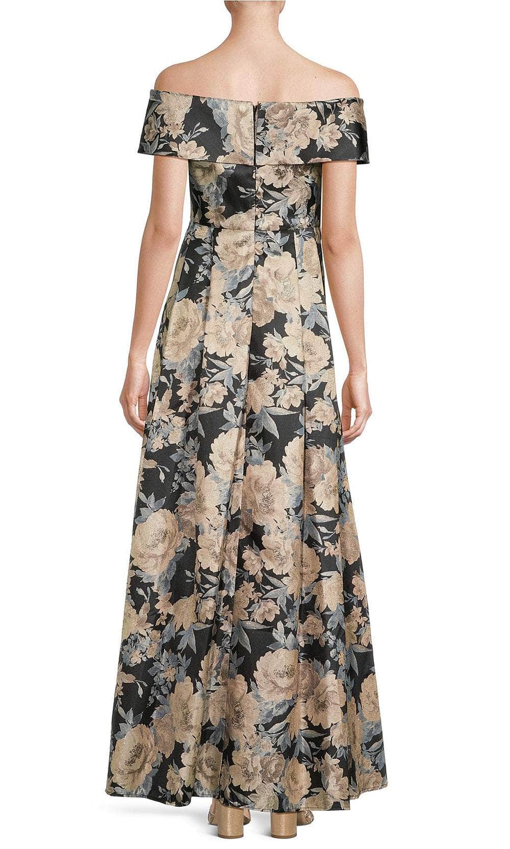 Floral Brocade Off Shoulder Gown