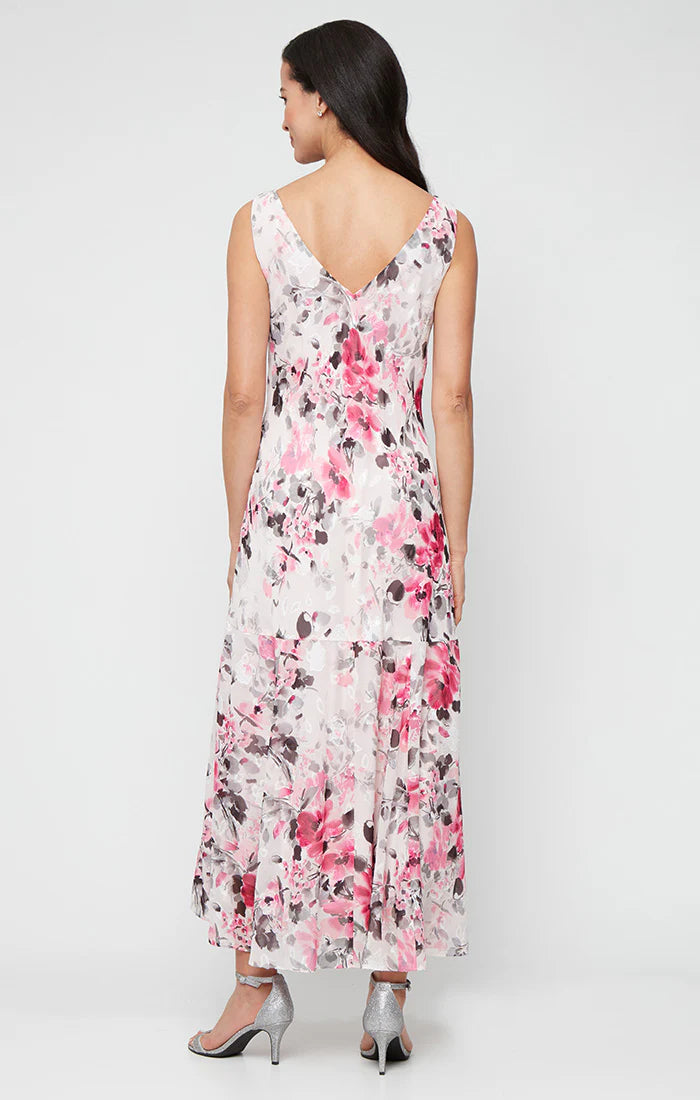 Floral Drape Neck Dress with Shawl