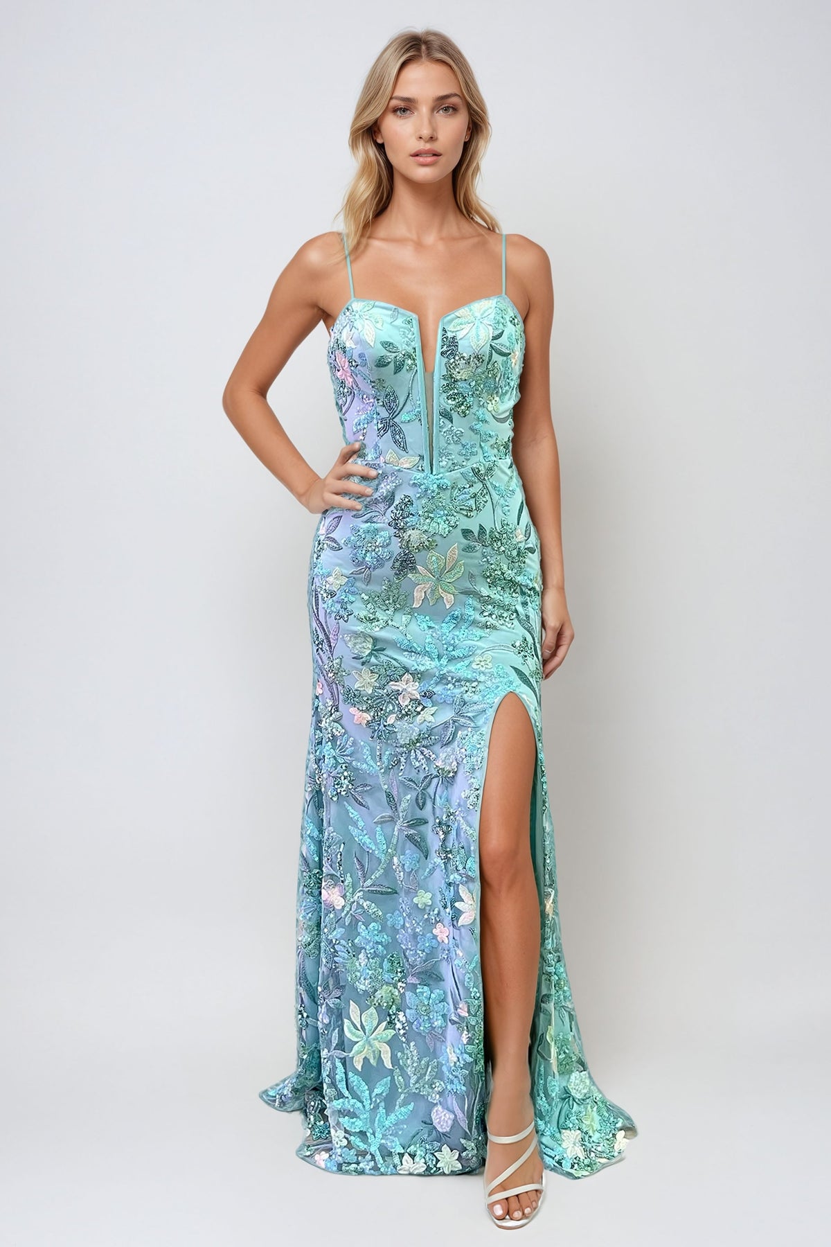 Floral Embellished Strappy Back Gown