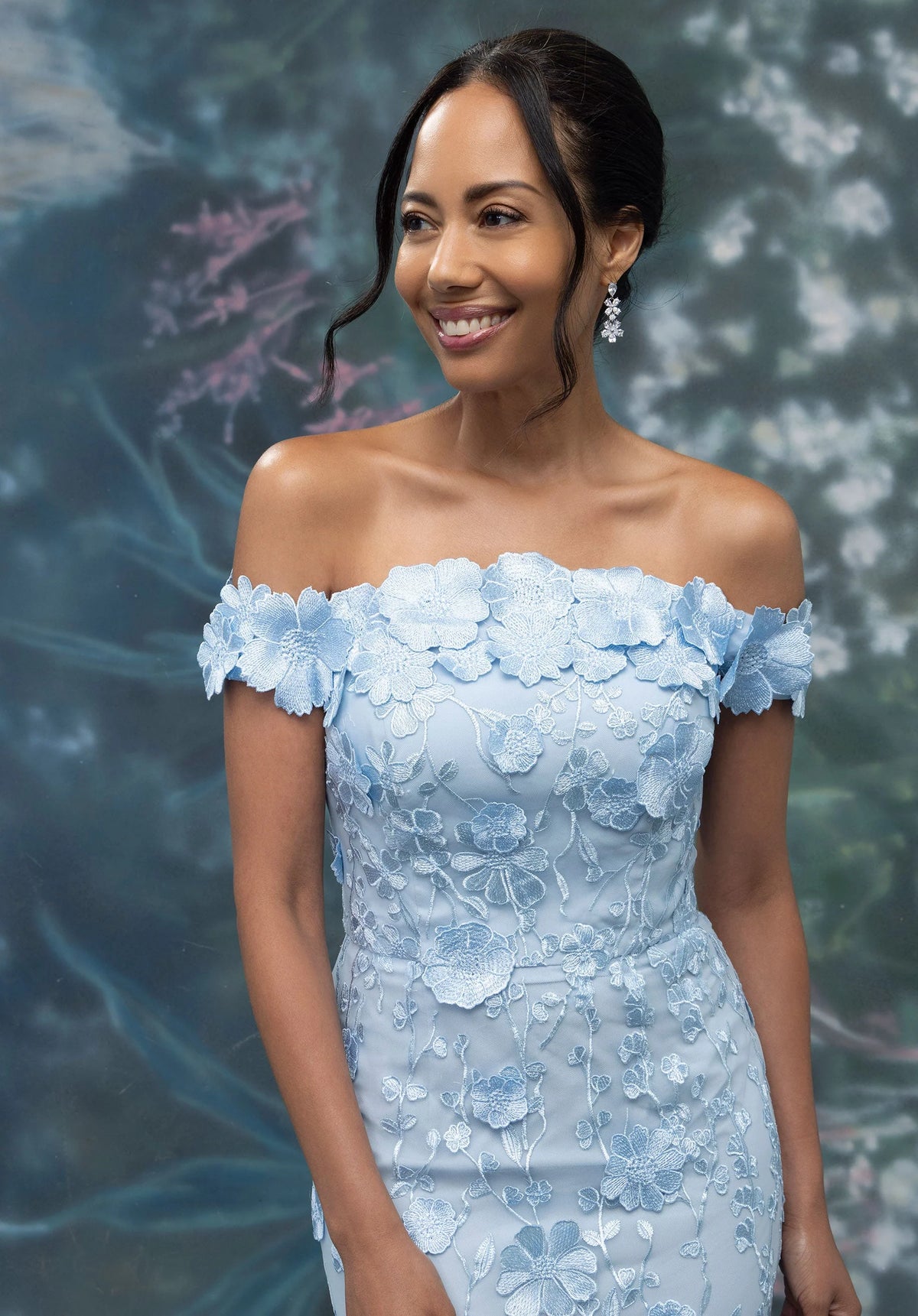 Floral Embroidered Off Shoulder Gown