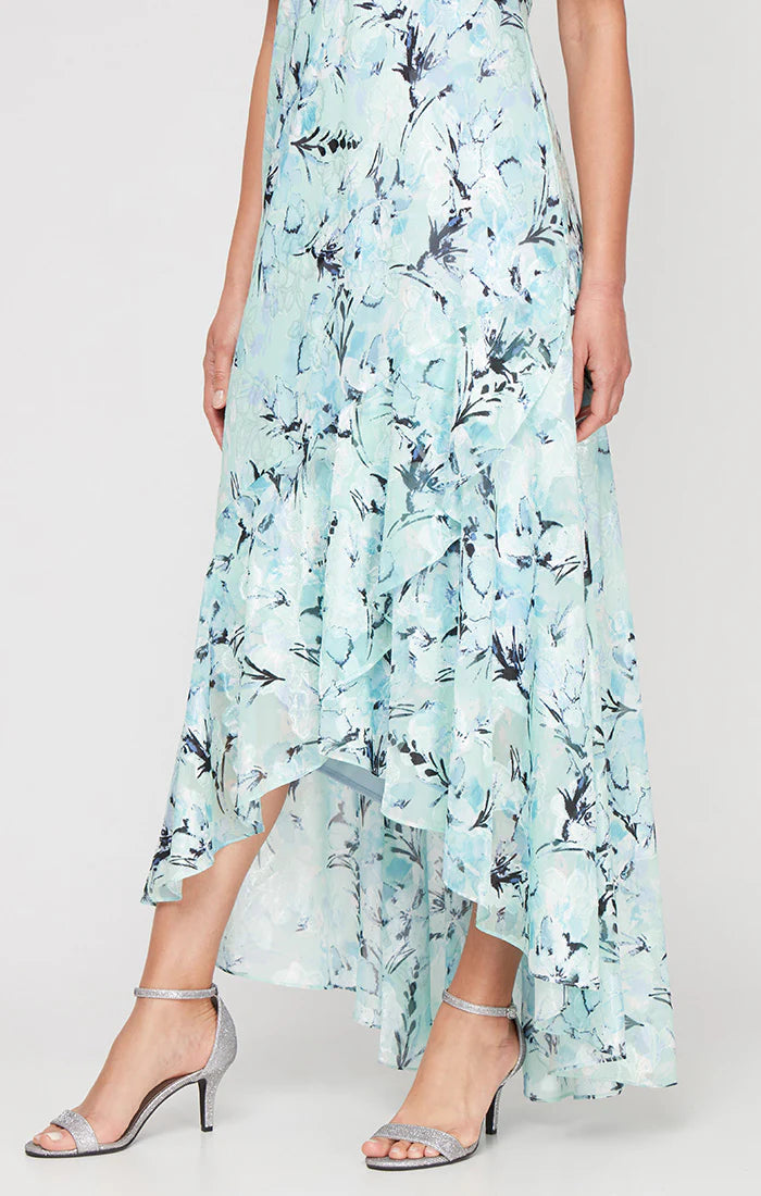 Floral Jacquard Dress with Flounce Hi-Low Hem