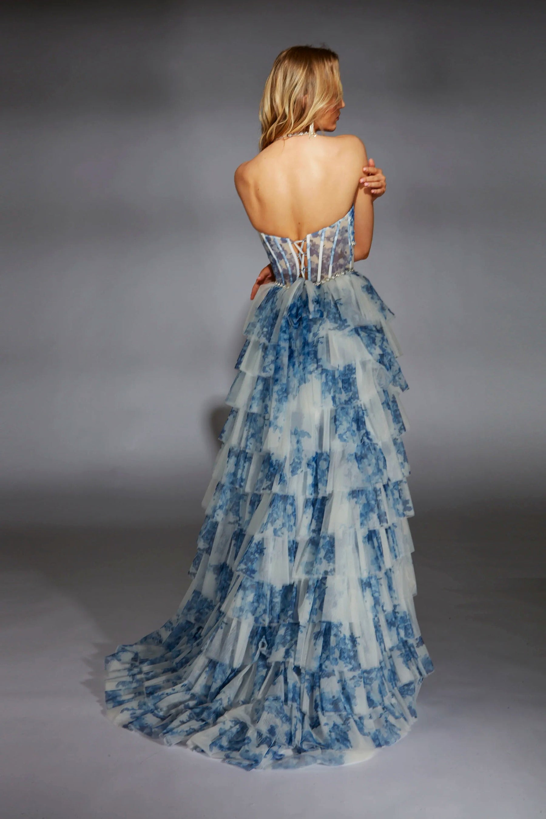 Floral Layered Halter Corset Gown