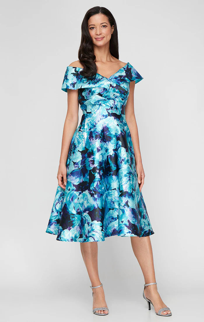 Floral Off Shoulder A-Line Midi Dress