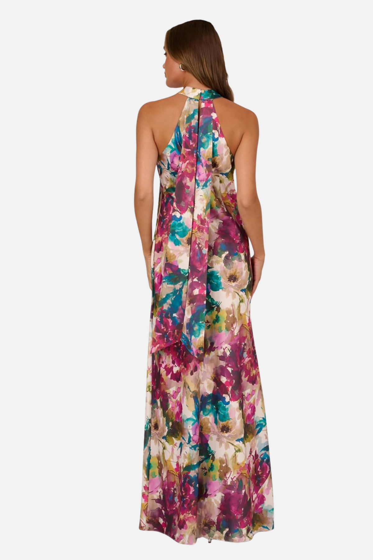 Floral Print Satin Halter Maxi Dress