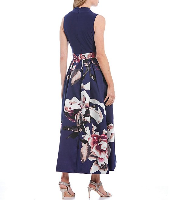 Floral Printed Mikado Hi-Lo Dress