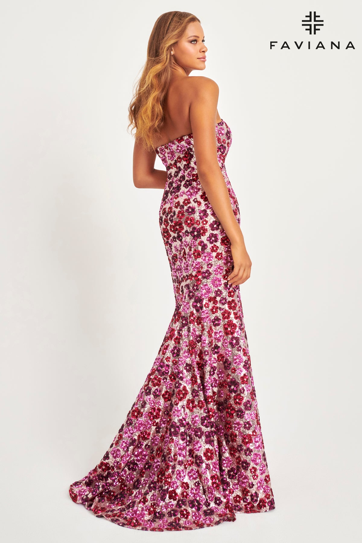 Floral Sequin Strapless Mermaid Gown