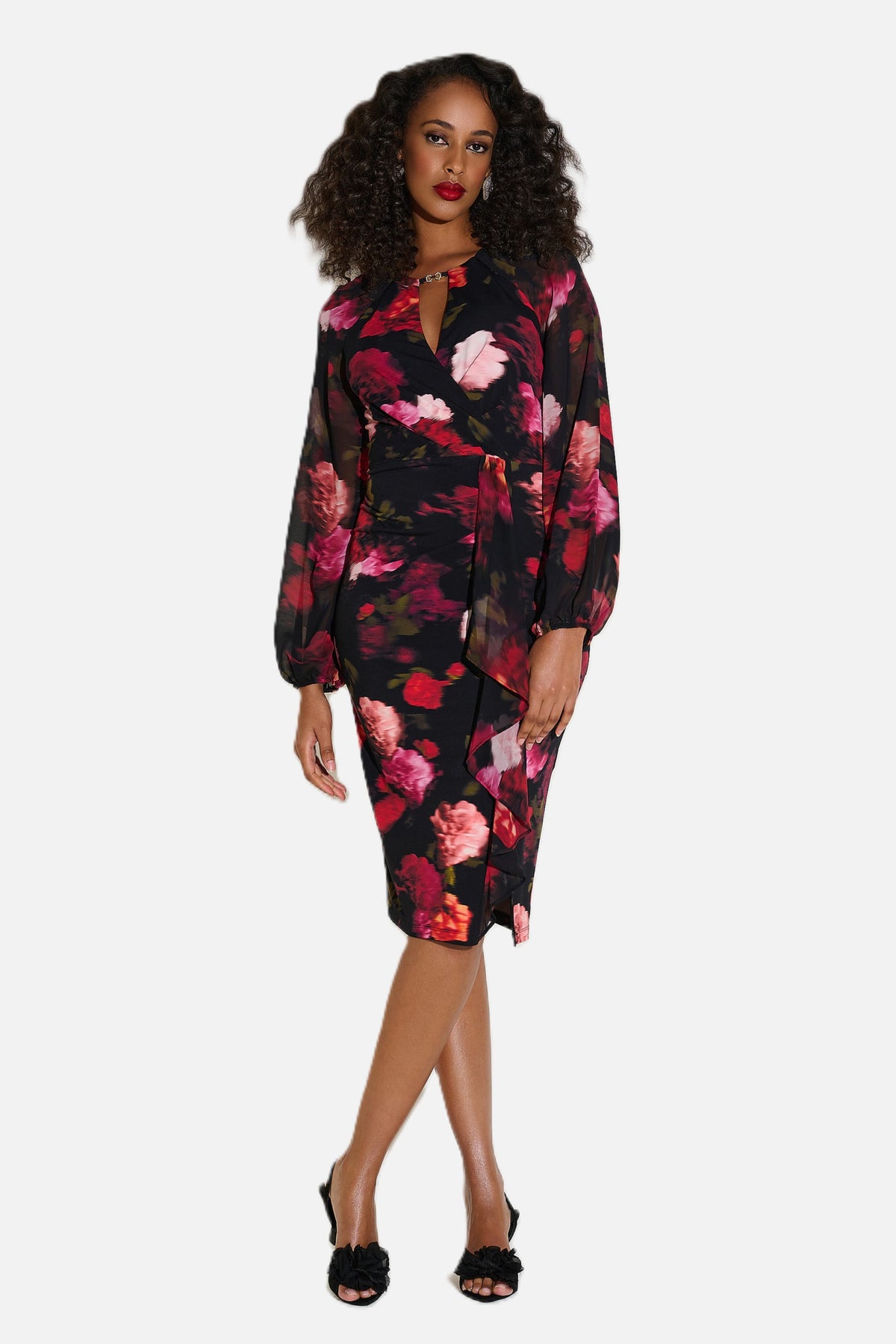Floral Silky Knit & Chiffon Sheath Dress