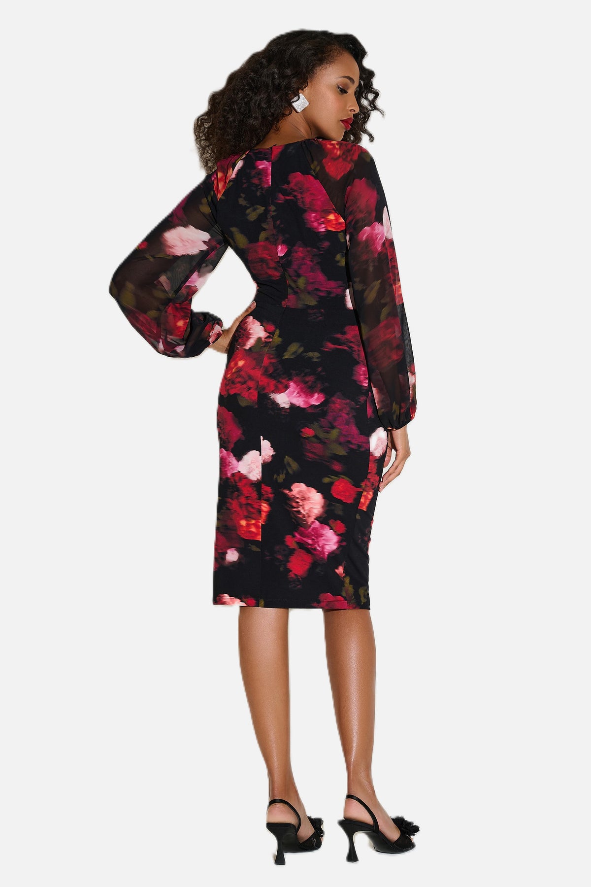 Floral Silky Knit & Chiffon Sheath Dress