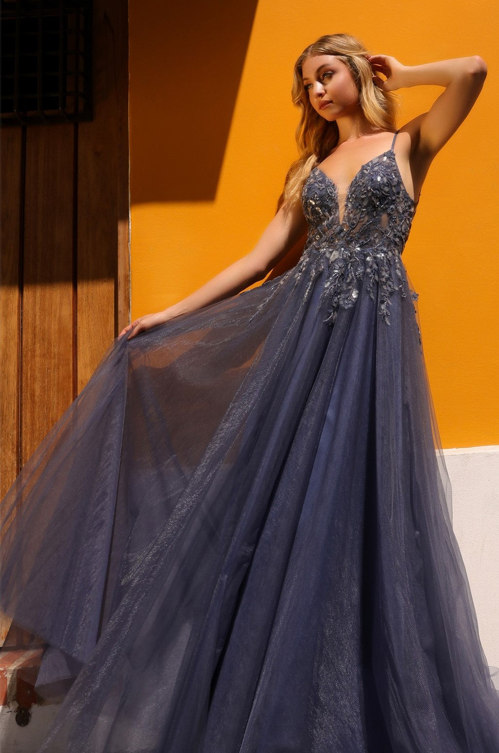 Flower Embroidered Tulle Ballgown