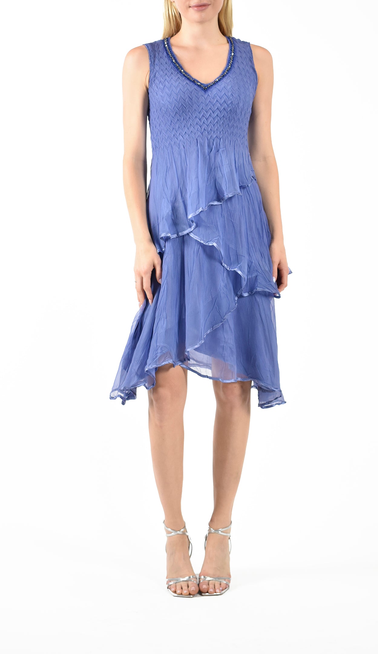 Blue v neck dress best sale