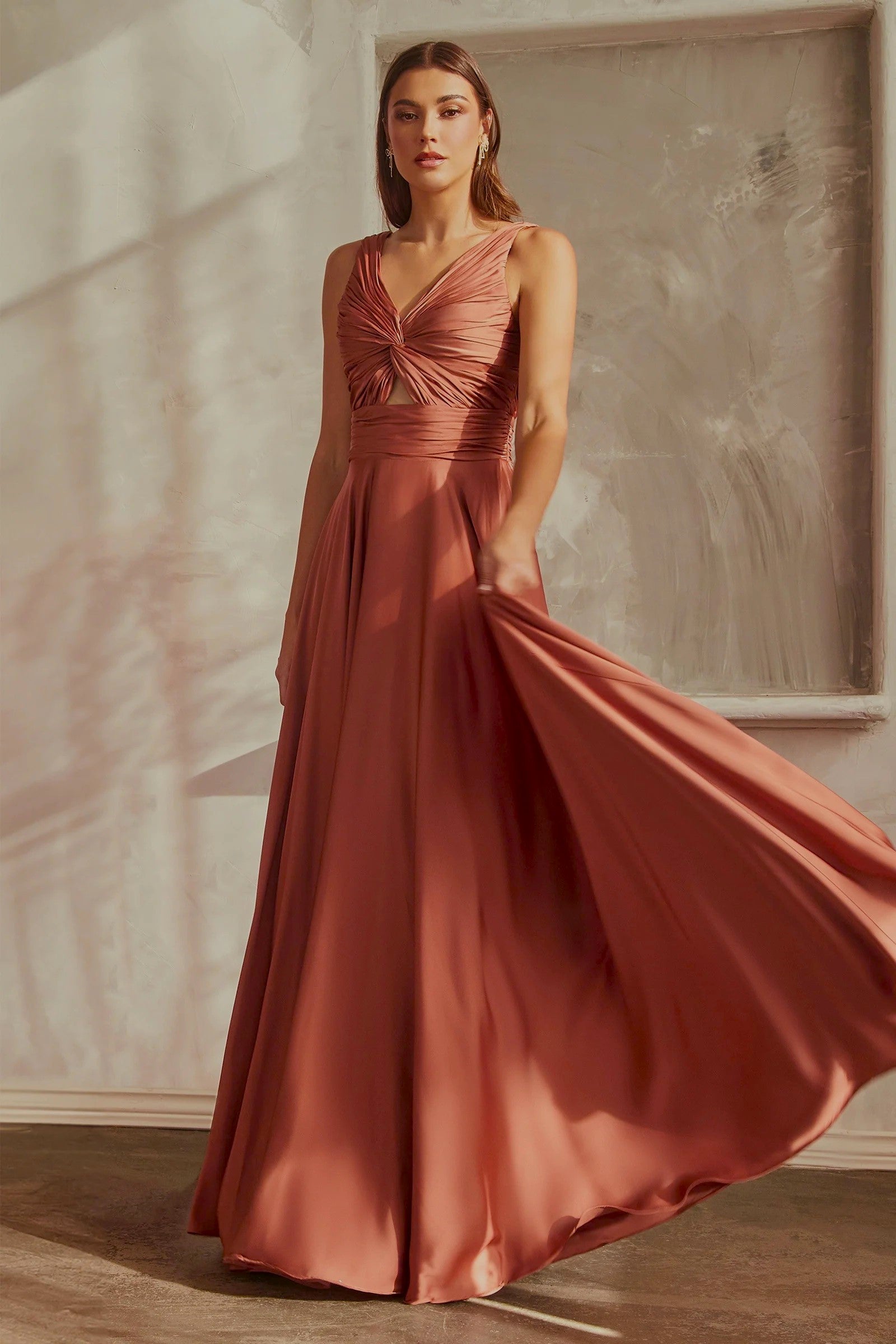 Gathered Keyhole Twisted Bodice Gown