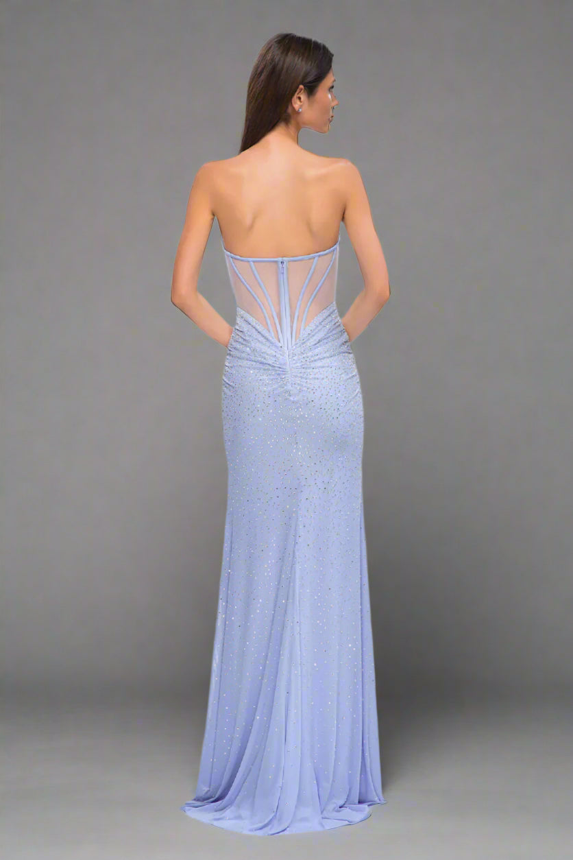 Glamorous Rhinestone Net Jersey Strapless Gown