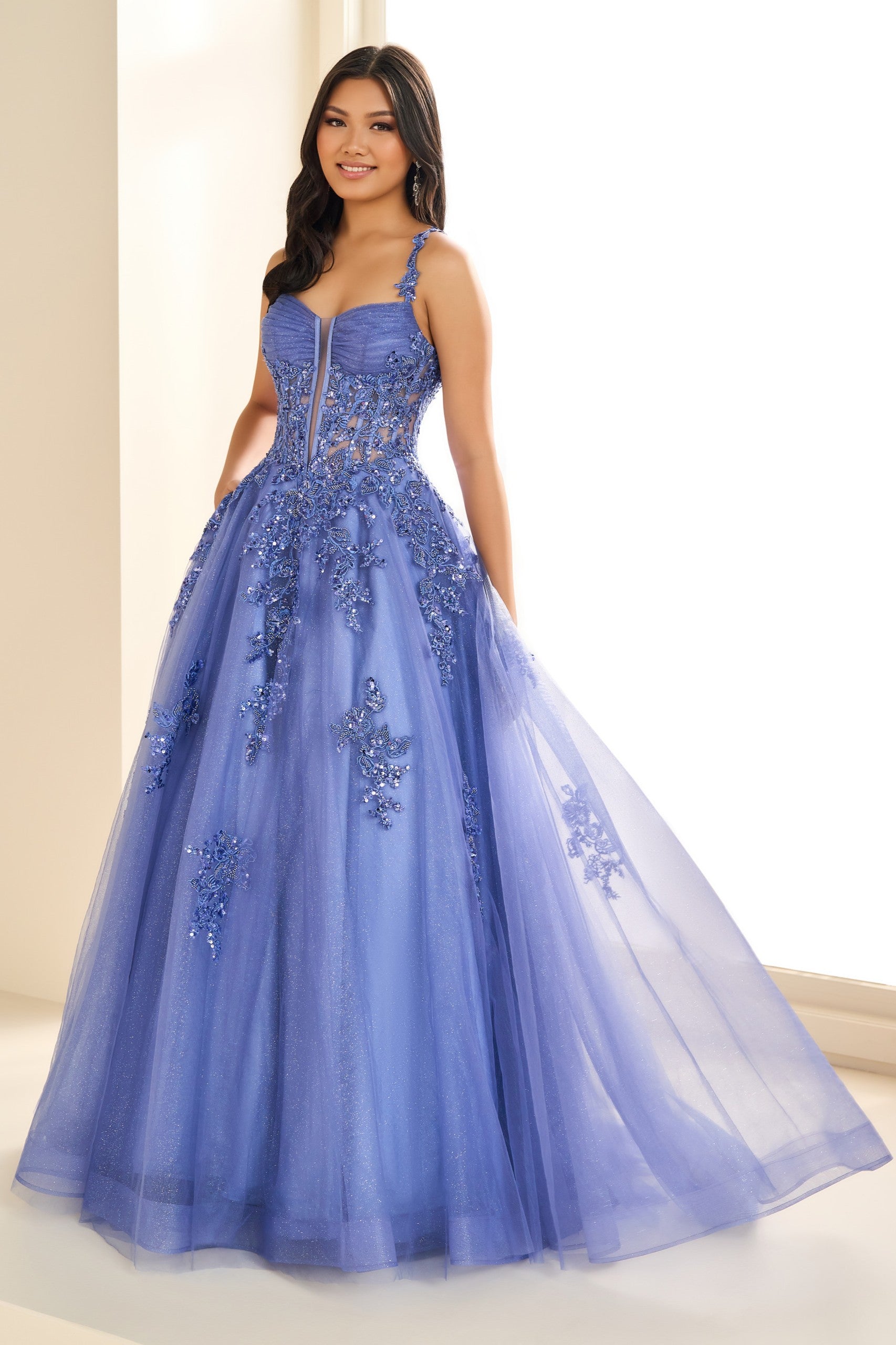 Embroidered Corset Tiered Shimmer Tulle Ballgown main image 1