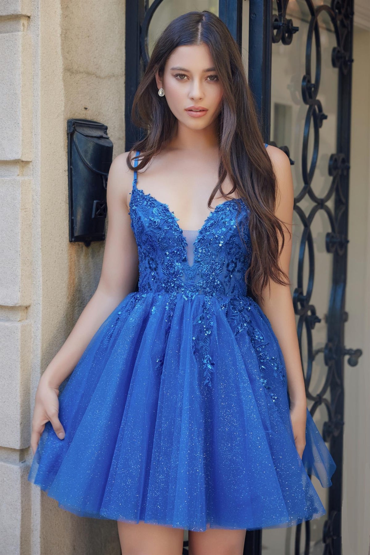 Glitter Lace-Up Back Short Dress