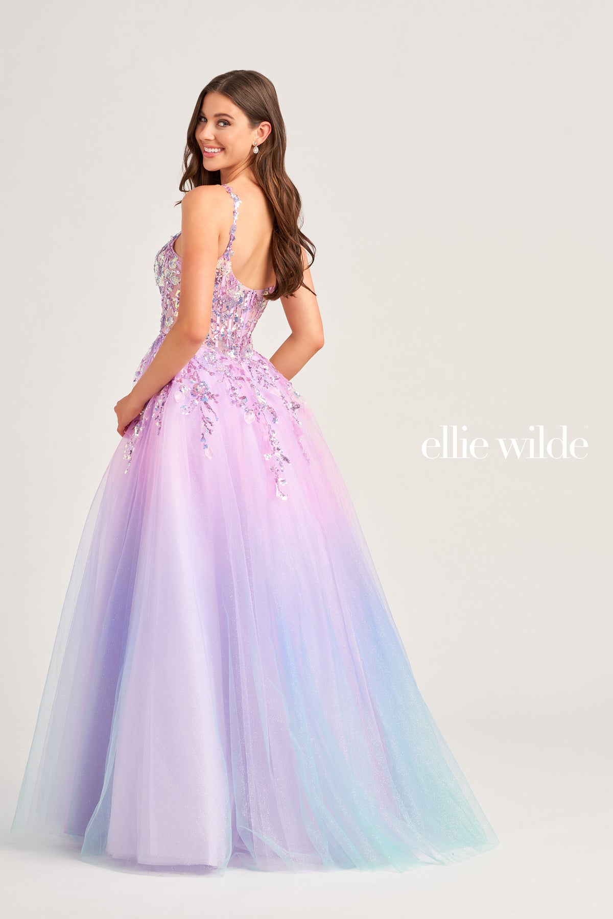 Glitter Ombre Tulle Gown with Sequin Appliques