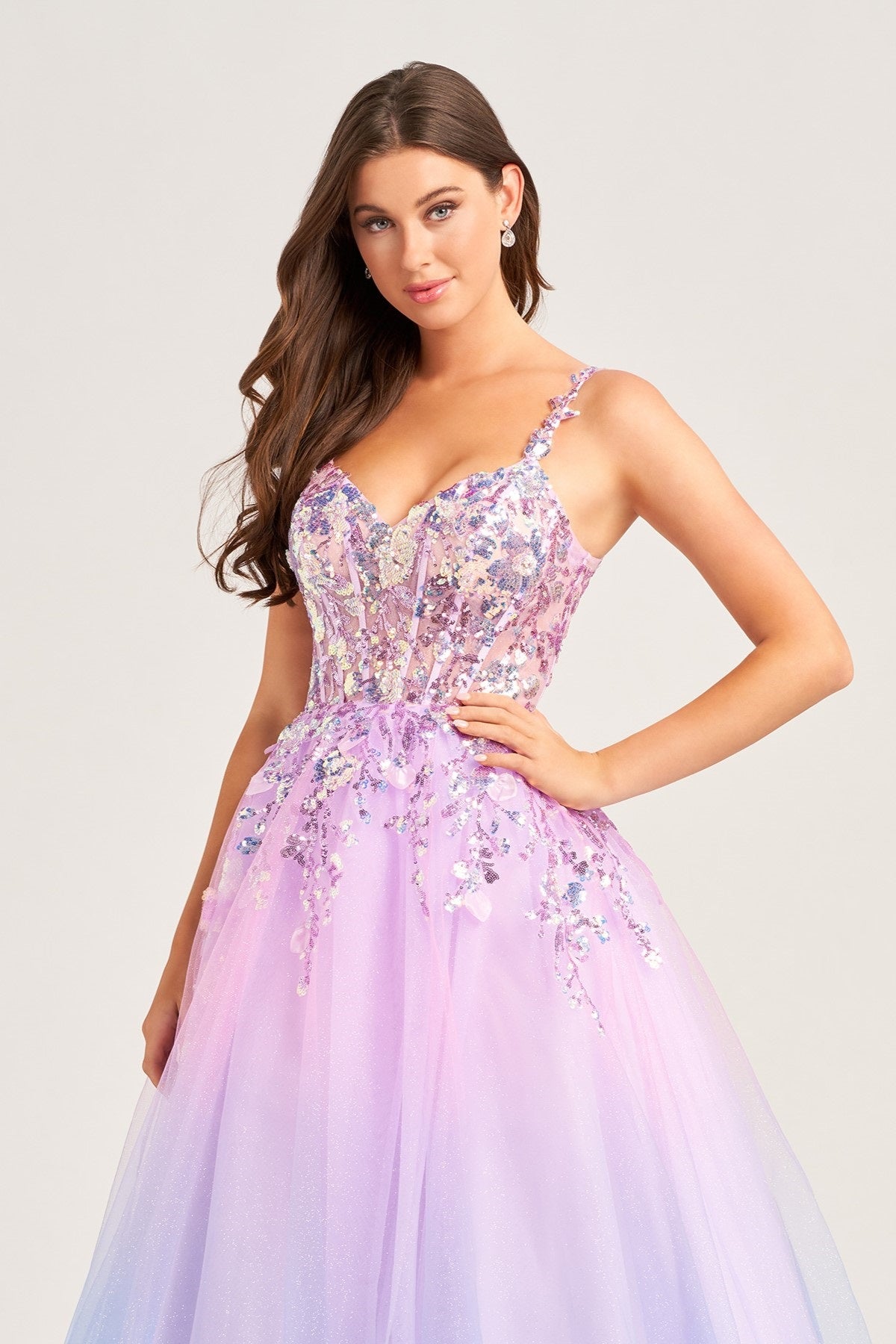 Glitter Ombre Tulle Gown with Sequin Appliques
