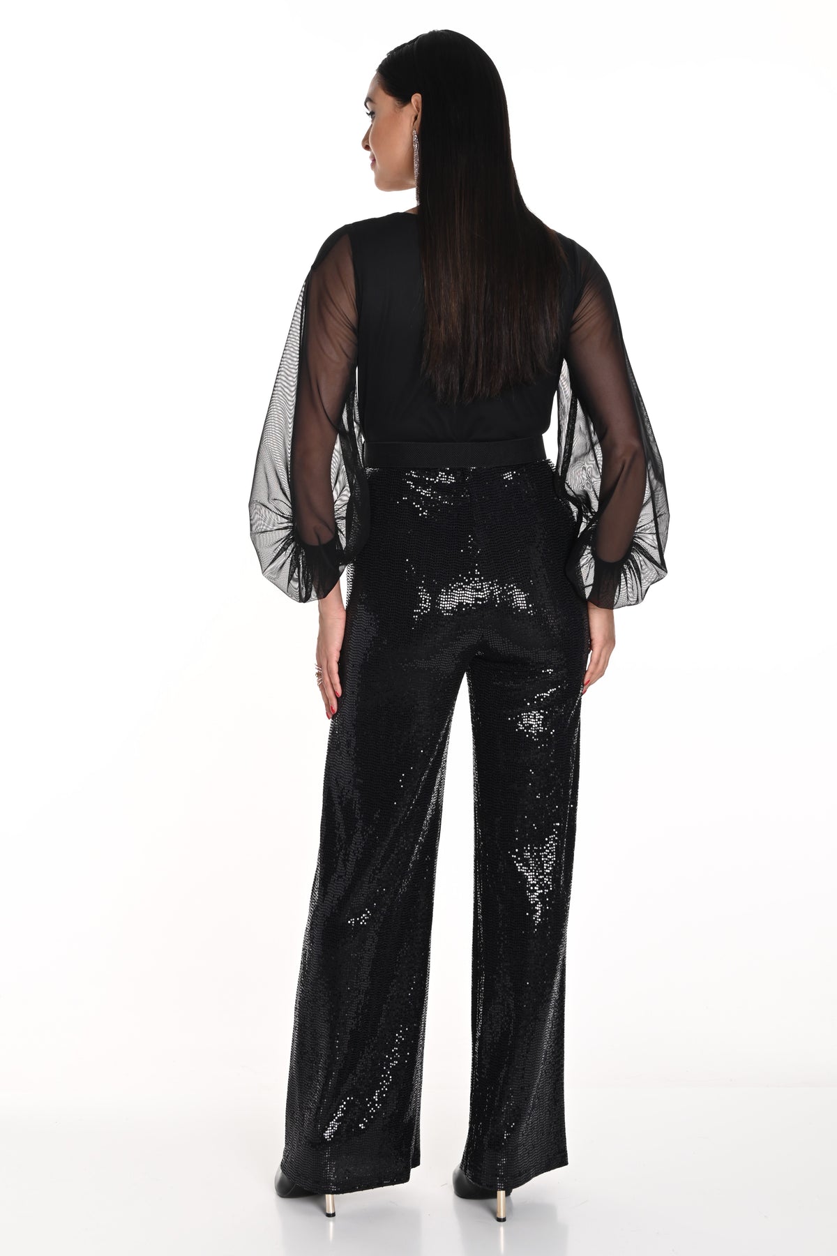 Glitzy Jumpsuit With Rosette Belt