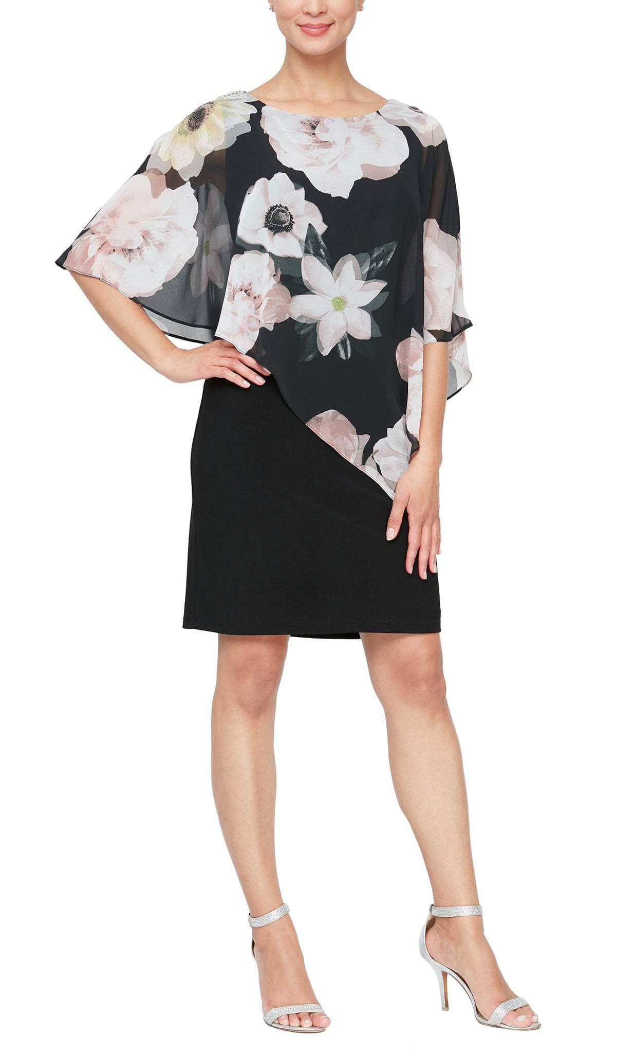 Jewel Detail Floral Overlay Dress