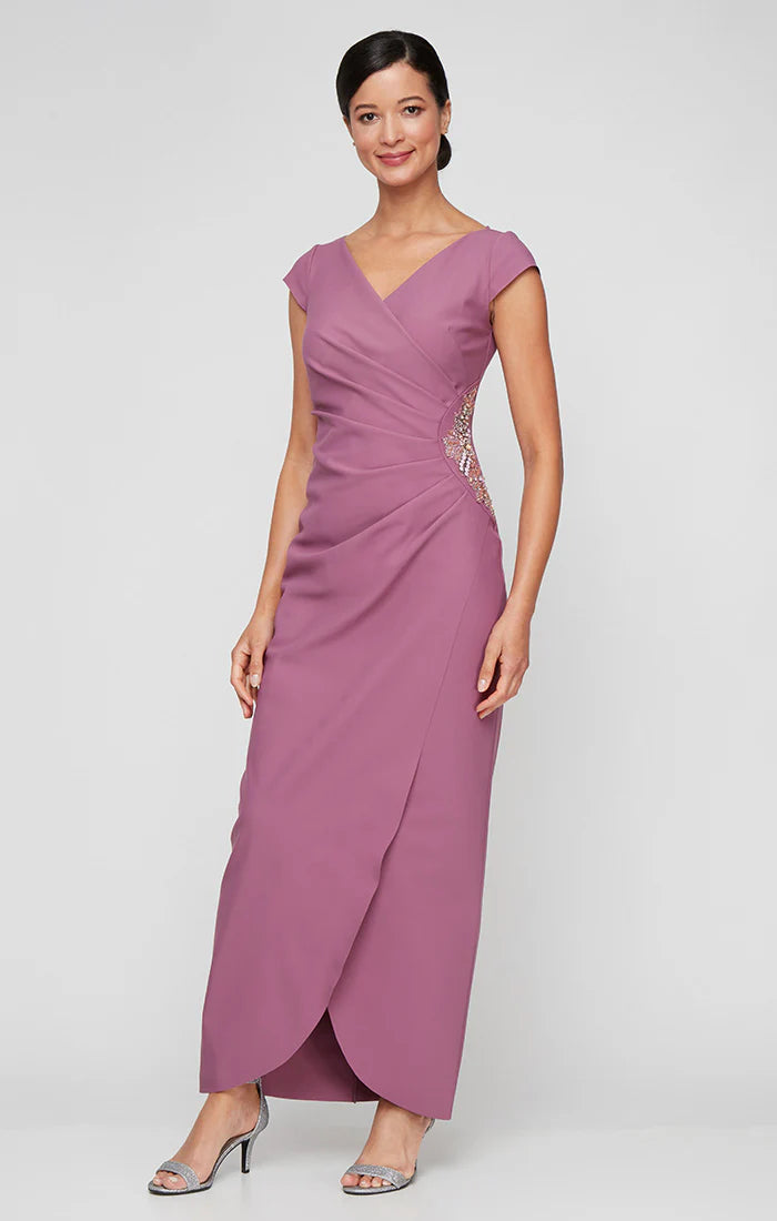 Jewel Embellished Side Ruched Cap Sleeve Dress