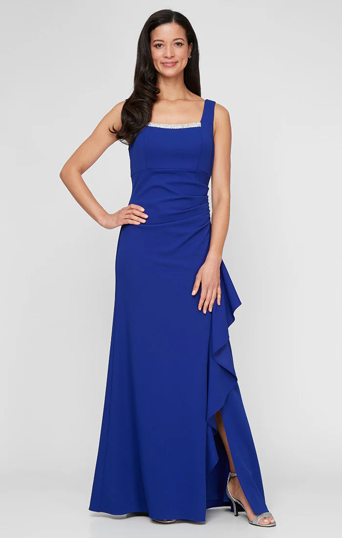 Jewel Neck Cascading Ruffle Dress With Jacket