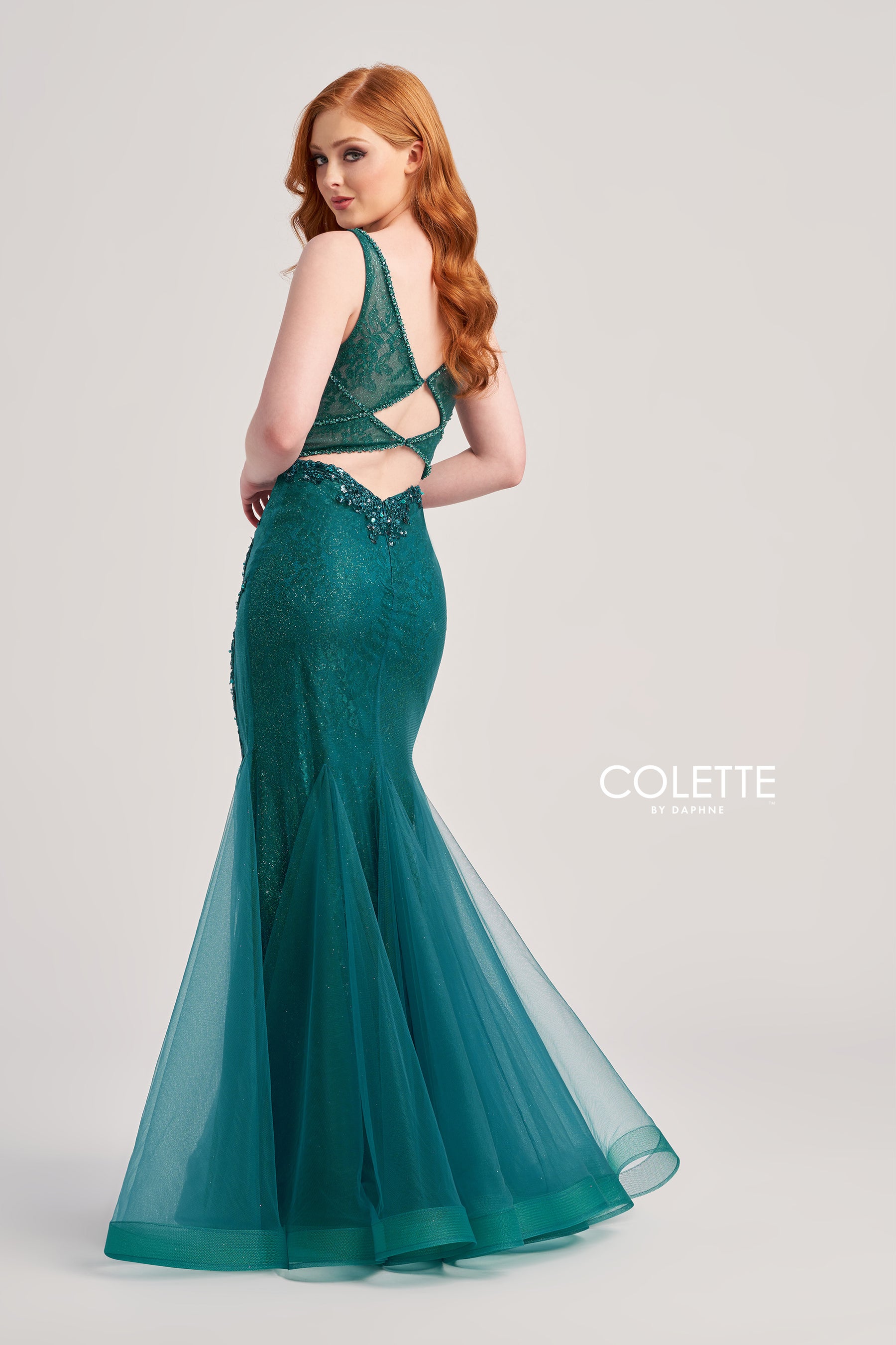 Lace Applique High Slit Trumpet Gown