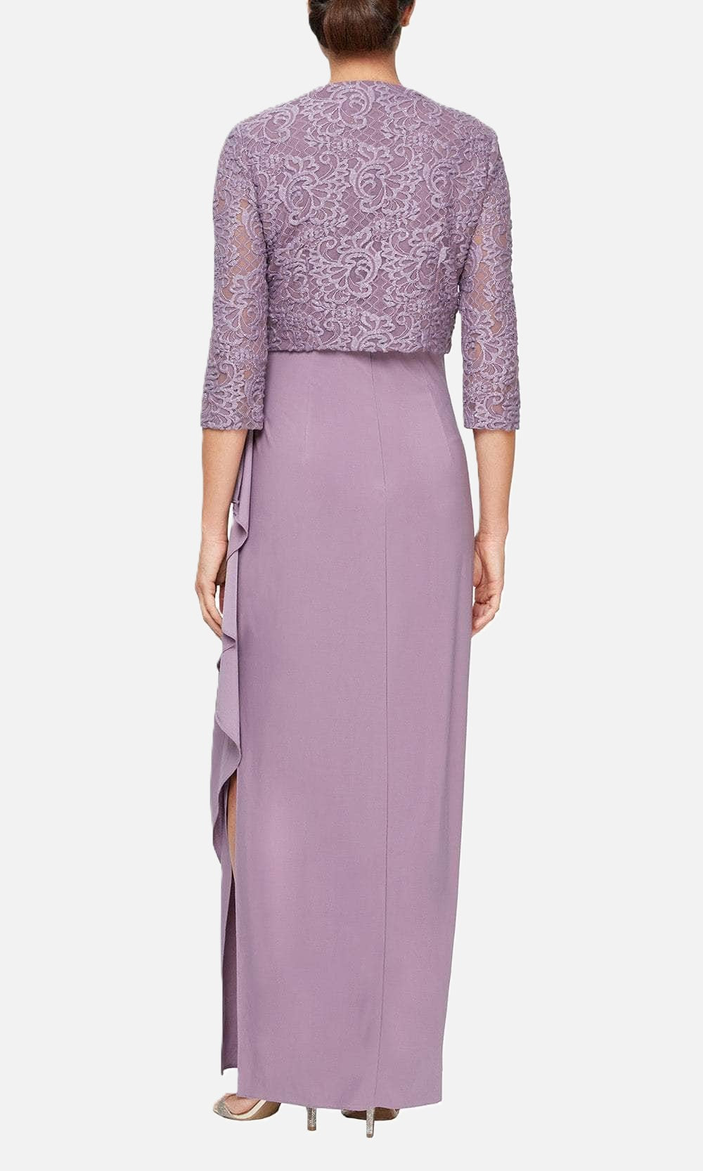 Lace Bodice Side Ruched Dress with Bolero Jacket