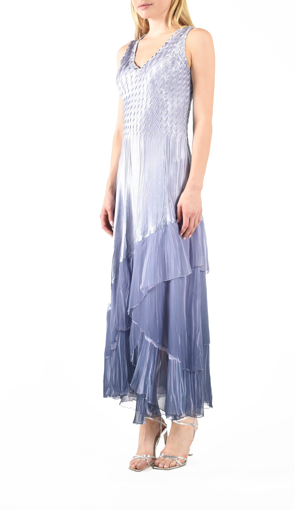 Lavender Blue Ombre Pleated Maxi Dress
