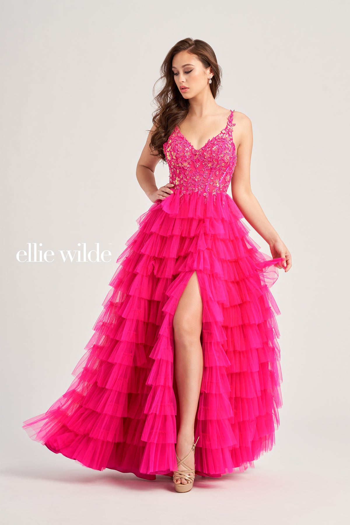 Layered Tulle Ballgown with Sequin Corset Bodice