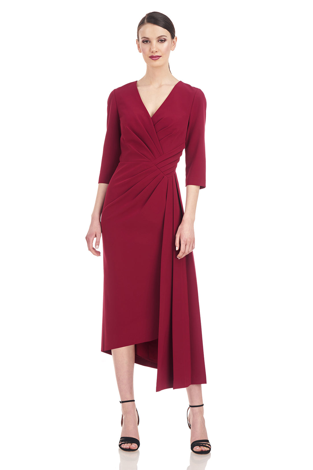 Tea length best sale burgundy dress