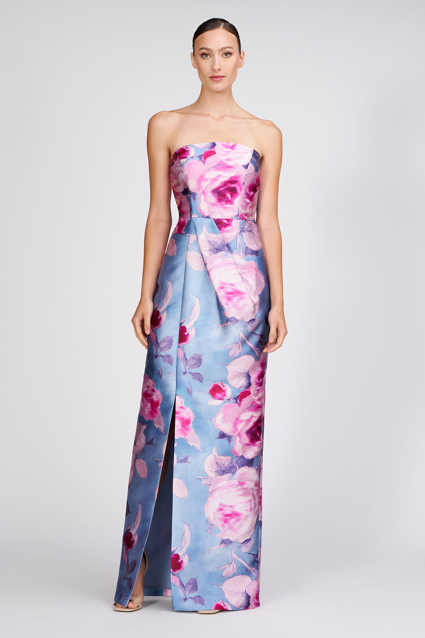 sleeveless column gown with floor-length cape – Tianna