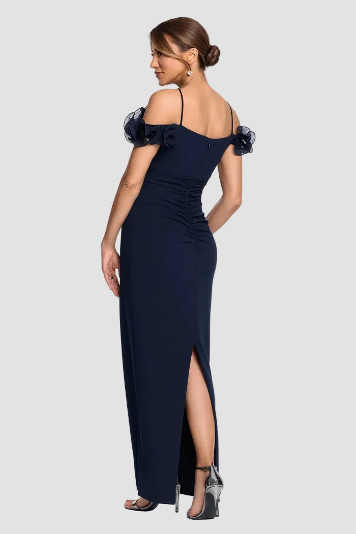 Luna Organza Ruffle Off Shoulder Crepe Gown