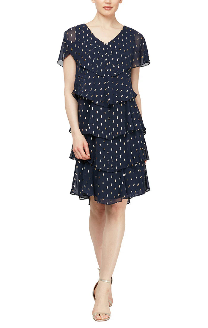 Metallic Shimmer Tiered Capelet Dress