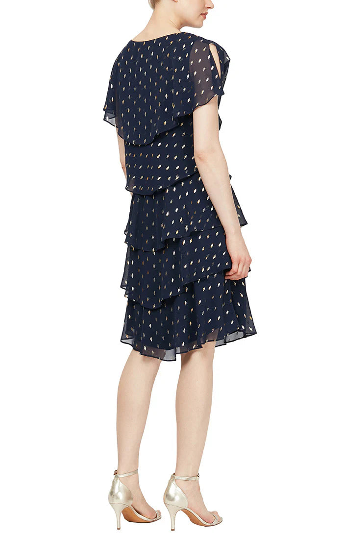 Metallic Shimmer Tiered Capelet Dress