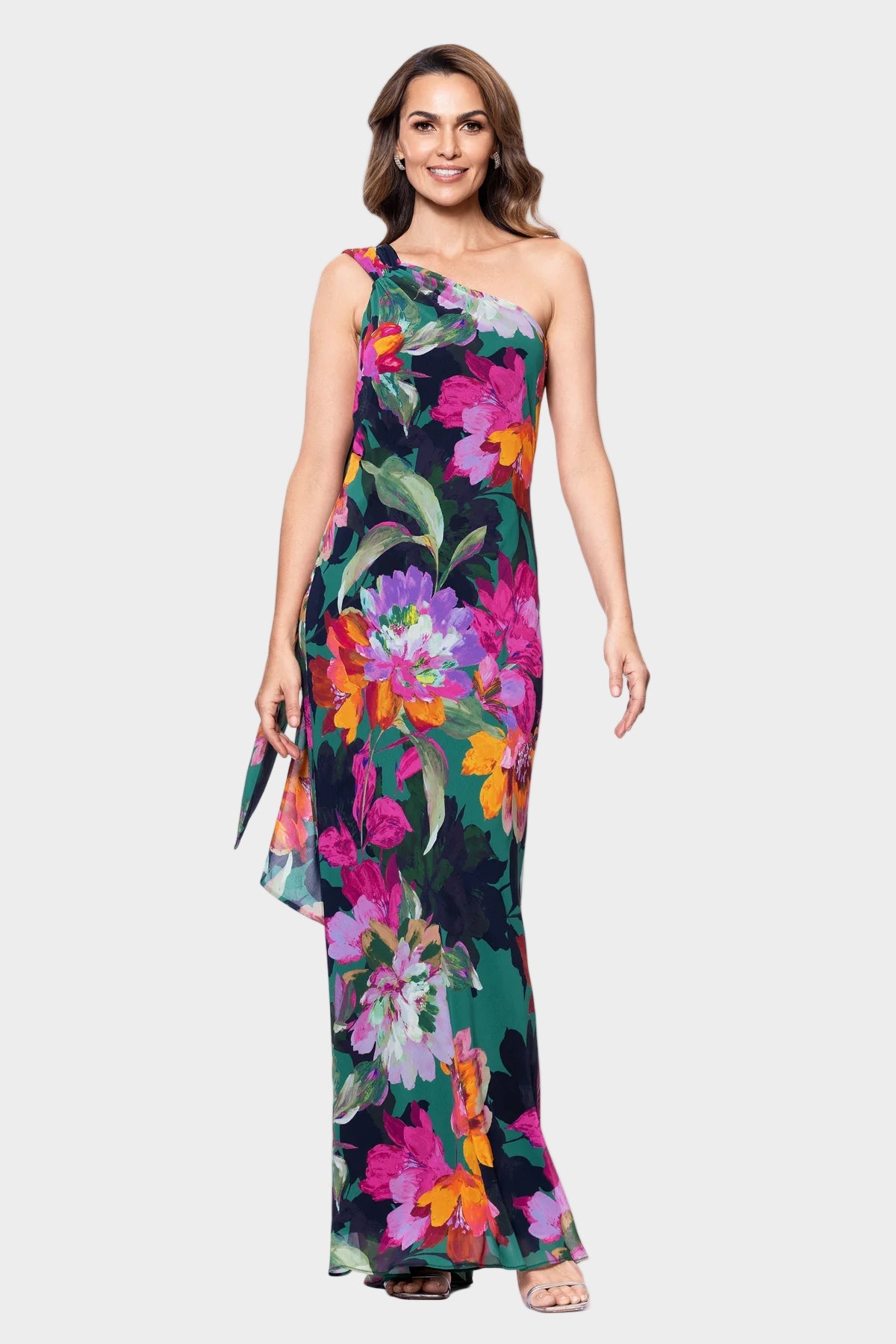 Michelle Floral Chiffon One Shoulder Long Dress | Lizzy's by Cathy