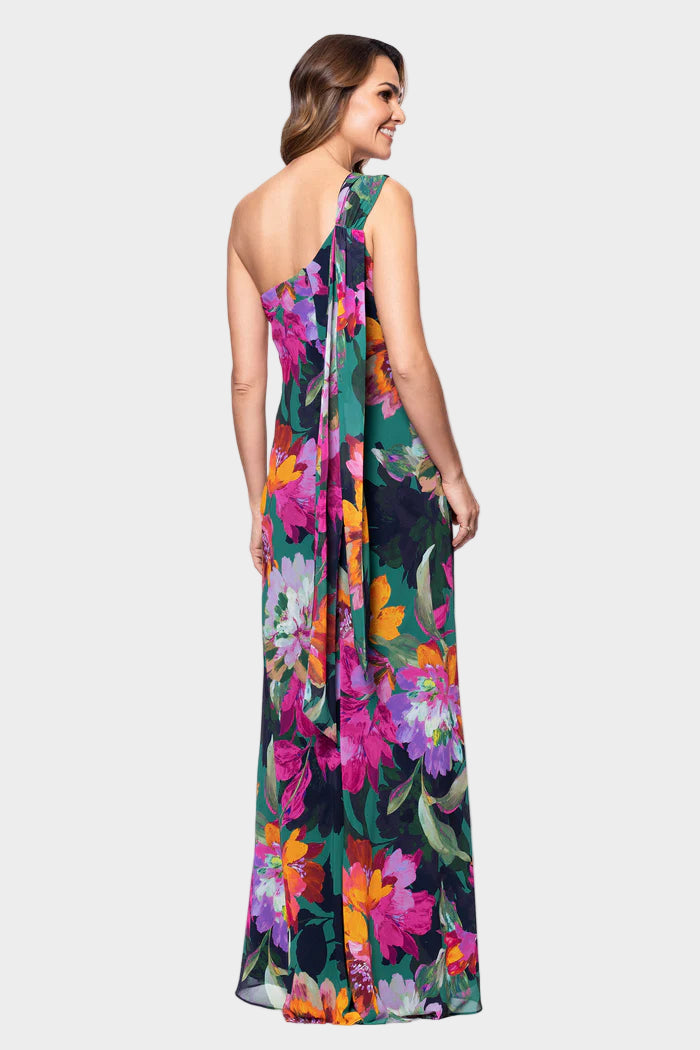Michelle Floral Chiffon One Shoulder Long Dress