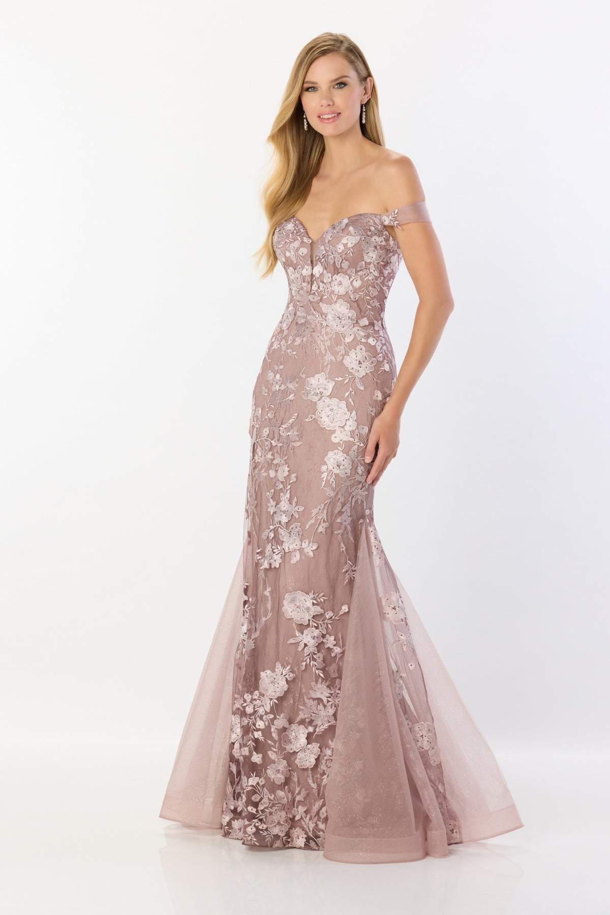 Off Shoulder Embroidered Lace Trumpet Gown