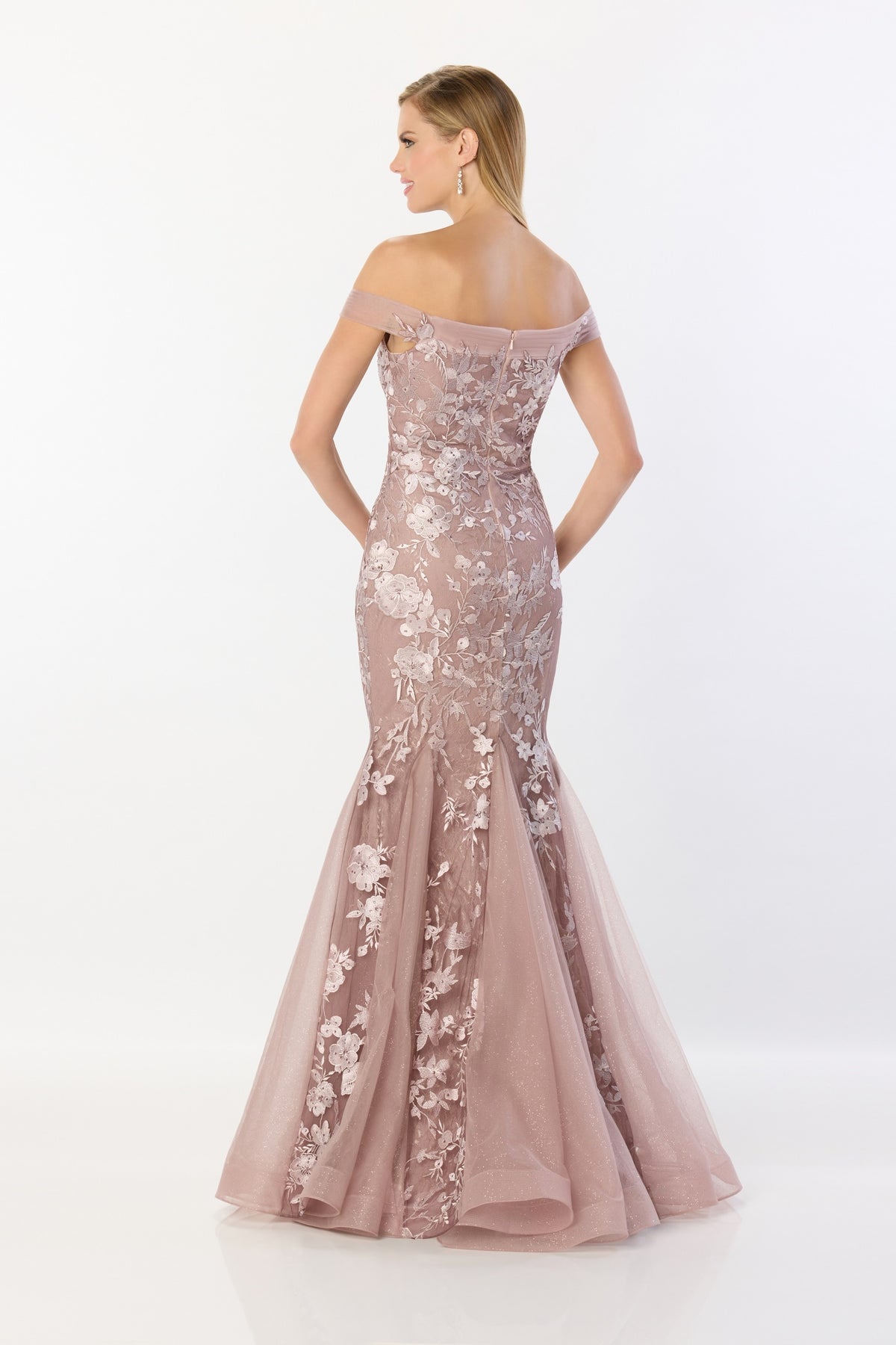 Off Shoulder Embroidered Lace Trumpet Gown