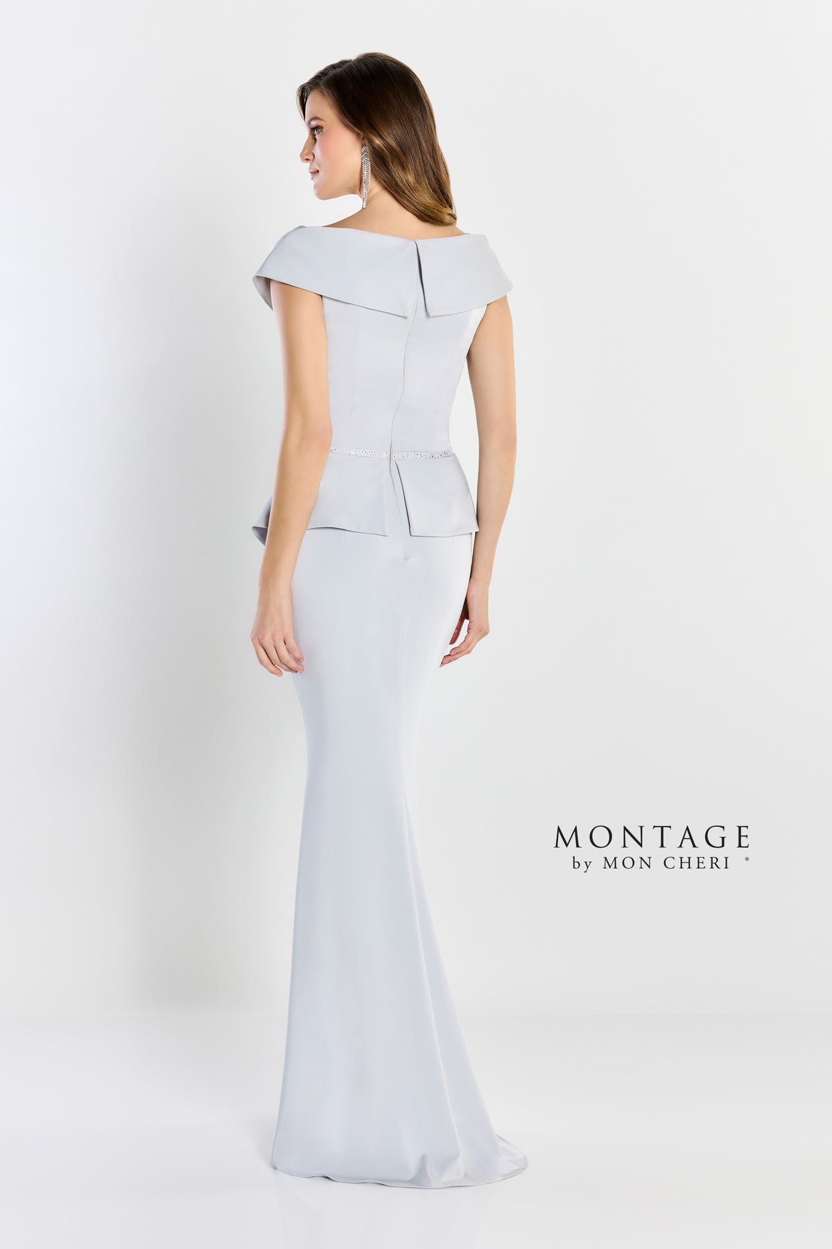 Off Shoulder Front Drape Peplum Gown