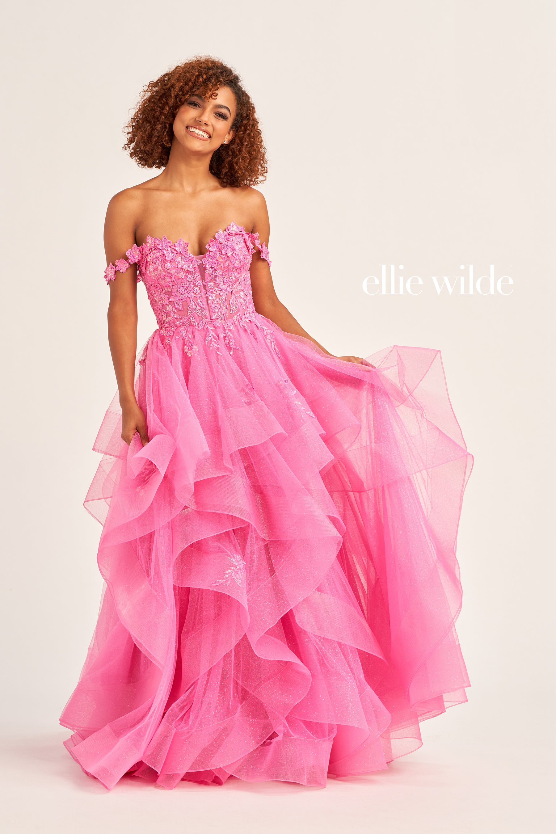 Off Shoulder Layered Tulle Gown