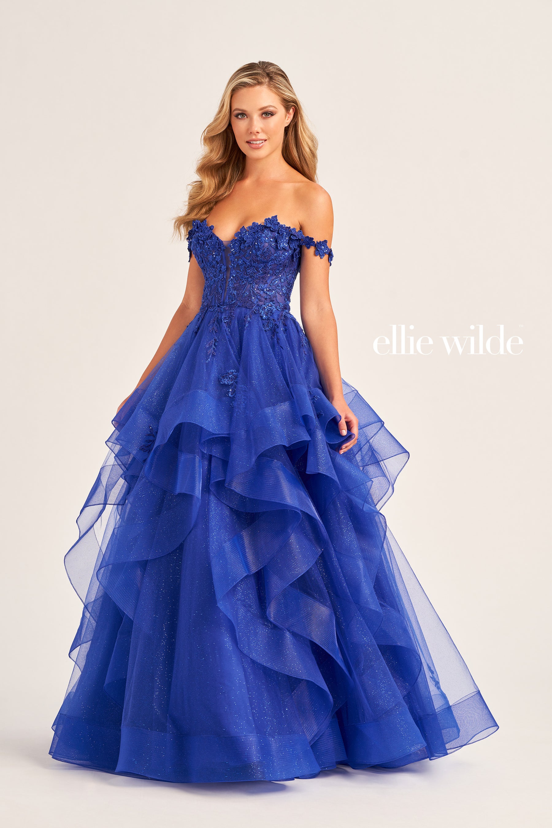 Off Shoulder Layered Tulle Gown