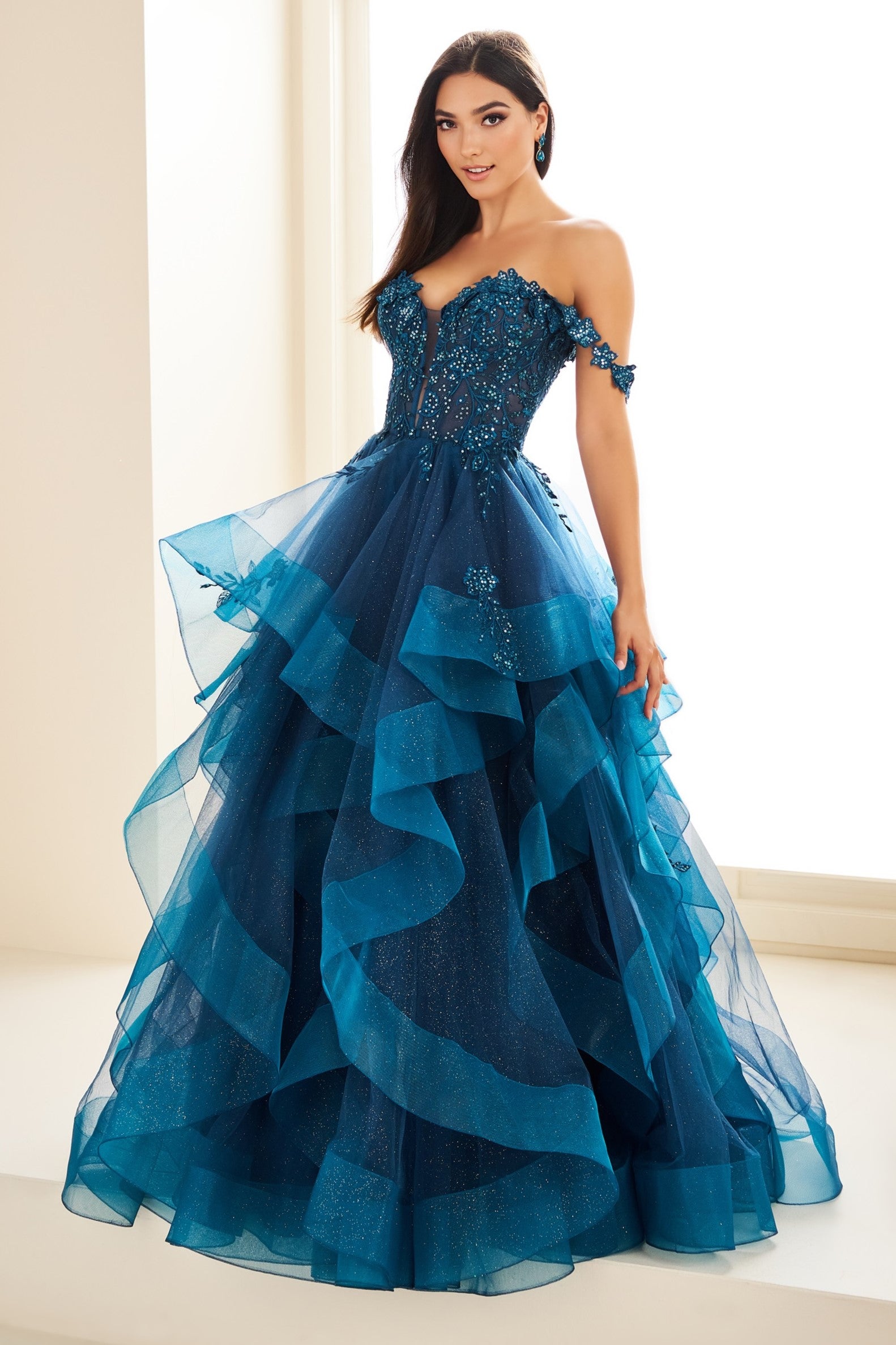 Off Shoulder Layered Tulle Gown