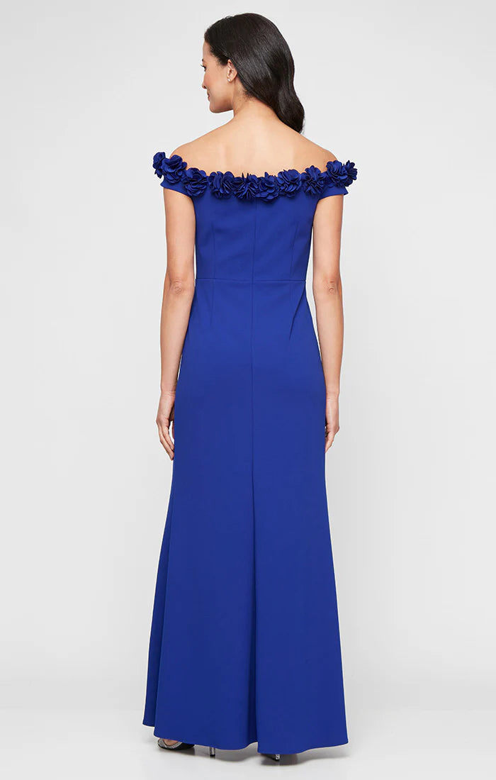 Off Shoulder Long Dress with Rosettes Neckline